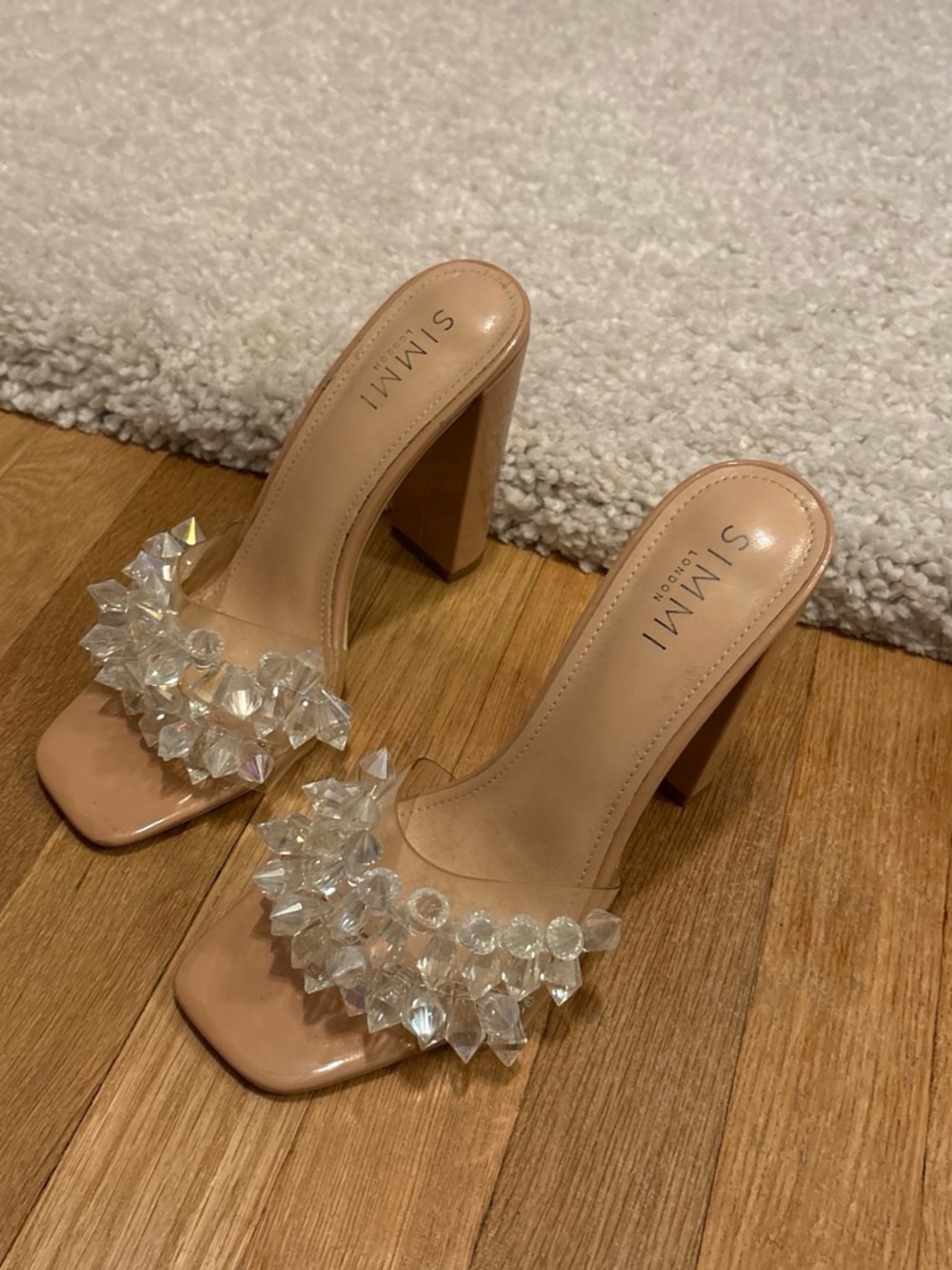 Simmi London Nude Crystal Embellished Block Heels